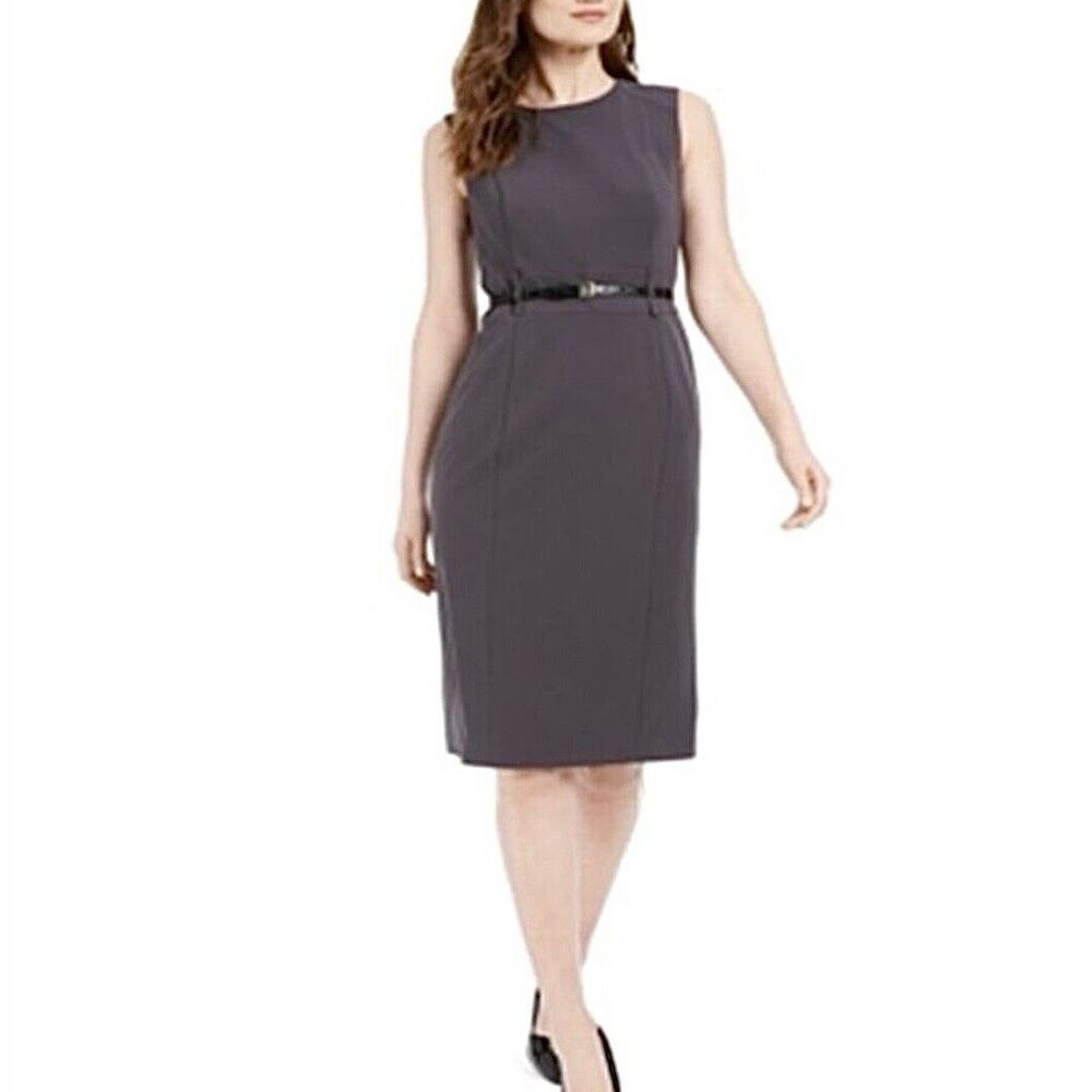 Calvin Klein Gray Belted Sleeveless Shift Dress Size 10